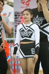 Bunch of athletic Thai cheerleaders at a competition