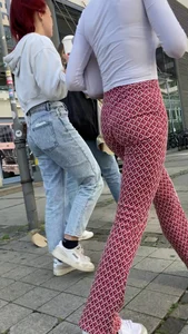 Hot university student in tight red leggings