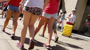 Flock of sexy friends out in short shorts