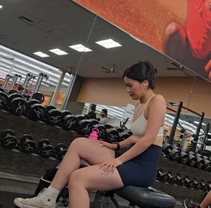 Vietnamese girl at gym nice ass in tight blue lulu shorts