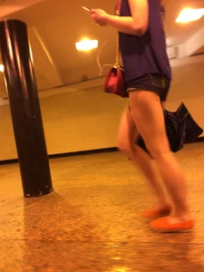 Tall Blonde Girl with Long Muscular Legs Candid
