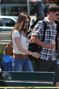 Beautiful brunette girl out in tight jeans