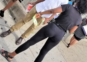 Ebony babes in pink patterned and black leggings with nice asses