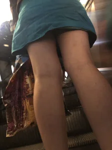 Hot Legs Subway Escalator Creepshot Closeup - Girl in a Short Blue Dress