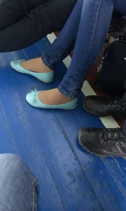 Candid College Teens’s Thin Legs And Feet in Flats Closeup Creepshot at the Gymnasium