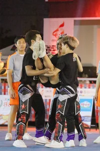 Bunch of athletic Thai cheerleaders at a competition