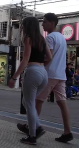 Argentinian teen and her beautiful ASS in grey leggings with cuck boyfriend aside