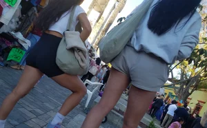 Two asians in shorts, good legs