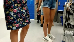 Hot Skinny Legs in Denim Mini Shorts at the Shopping Mall Creepshot