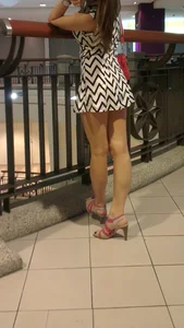 Hot legs and high heels creepshot - candid girl wearing a short dress and stiletto shoes