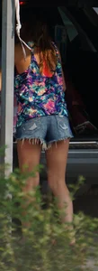 Hot teen neighbor getting ready for the beach in short shorts showing some cheek