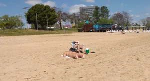 Girl laying out getting sun in a white thong bikini