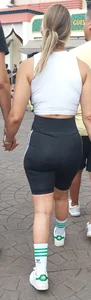 Theme Park Babes in spandex and denim shorts
