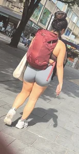 Thick Asian gym girl in grey alphalete booty shorts (OC)