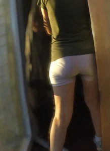 Hot ass in tight spandex shorts closeups