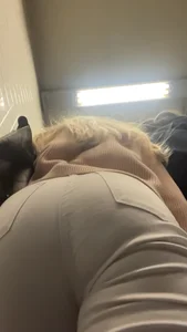 Juicy blonde in tight white jeans