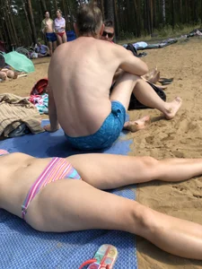 Chunky Girl in a Swimsuit Lying With Spread Legs Creepshot