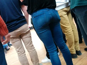 Hot butt in tight blue jeans closeups
