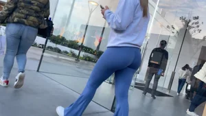 Blonde PAWG in blue leggings shopping at Sephora (Not OC)