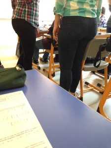 Tight Jeans Closeup in College