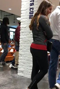 Pretty girl shopping with boyfriend in leggings with a nice ass