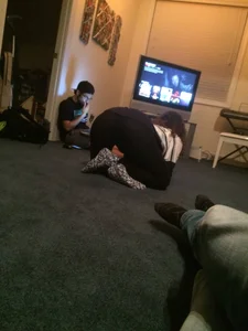 Girl in Leggings And Wool Socks  Lying on the Floor in Sexy Positions
