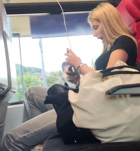 Hot busty blonde on train