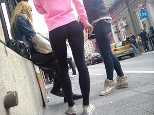 Smoking girl in tight leggings with vtl