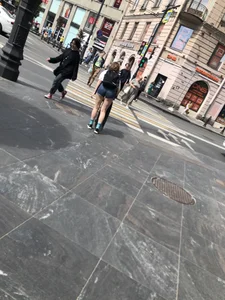 Hot chunky skater girl wearing denim shorts