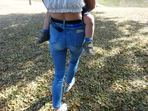 Skinny milf in tight jeans with vpl