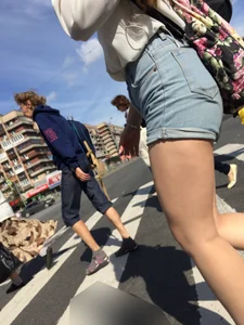 Sexy Girl in Denim Shorts With Awesome Legs on the Crosswalk Huge Creepshots Collection