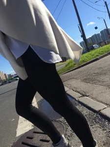 Blonde Girl With Fit Muscular Legs in Tight Black Jeans and Sneakers on a Crosswalk  - Street Creepshots Collection