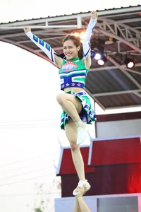Bunch of athletic Thai cheerleaders at a competition