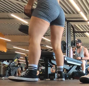 Cute gym blonde with orange hair ribbon