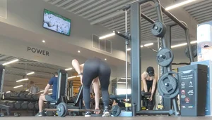 Gym hottie with a great ass wearing tight black leggings, part 2