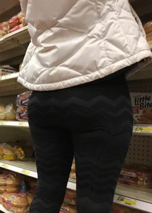 Target blonde milf shopping in patterned leggings with a nice booty