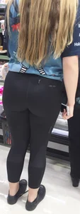 Sexy blonde grocery shopping with a bubble butt in leggings and vtl