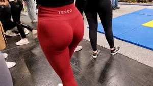 NOT OC - Polish blonde in tight red TEVEO leggings (face shots)