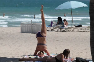 Big collection of various sexy girls on a beach in bikinis