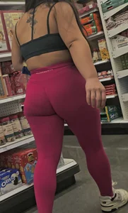Fat ass shorty Asian with dark pink Alphalete at the