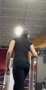 Black tight leggings with thong slightly showing (face pics included)