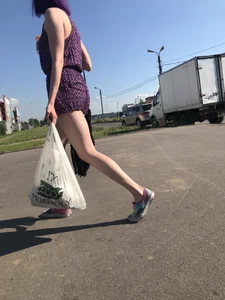 Candid Girl in Shorts With Purple Hair And Hot Pale Legs Street Creepshots Gallery