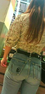 Sexy girl grocery shopping in jean with a nice ass