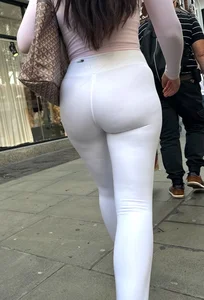 Sexy brunette showoff in seethrough white leggings ( OC )