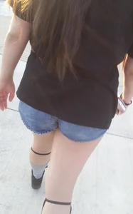 Pale Skinny Legs And Booty in Shorts Street Closeup