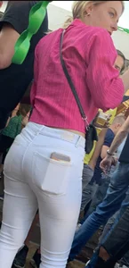 Blond in white tight jeans - very hot