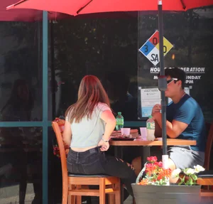 Big booty teen out to eat in tight jeans