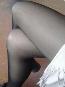 Teen Crossed Legs in Black Pantyhose Closeup Creepshot