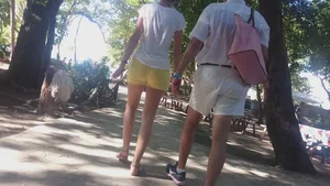 Milf in yellow shorts with vpl and a wedgie