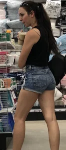 Tight petite Blonde in jean shorts